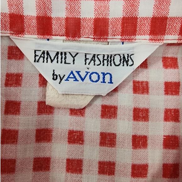 Vintage 70s Avon Family Fashions Top Women M Red White Check Gingham Long Sleeve - Picture 6 of 10